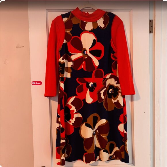 NWT Mod Retro Layered Floral Dress **ORANGE TOP*** L - Picture 2 of 2
